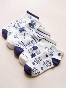 5 Pairs Women's Low-Cut Short Socks, Comfortable Casual Cute Cartoon Rabbit Design, Suitable For Spring And Autumn - Multicolor - View 2