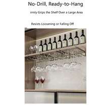 Wine Glass Rack - Under-Cabinet Hanging Stemware Organizer. A Drill-Free, Carbon Steel Storage Solution That Is Both Sturdy And Durable, Ideal For Use On Shelving Units, In Kitchens, Or As A Decorative Accent For Bar Areas. (Available In Black, Gray, And White). - Multicolor - View 3