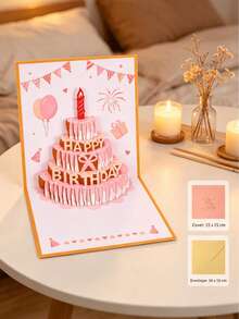 1 pièce Carte d'anniversaire pop-up 3D faite main, avec un gâteau et un design de ballons vifs avec le texte "Joyeux anniversaire", idéal pour offrir à des amis et à la famille, parfait pour les fournitures de fête d'anniversaire, les événements de célébration et les décorations de fête d'anniversaire. - B - Voir 14