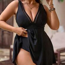 Swim Lushore Plus Size Women's Elegant Halter Neck Bikini Top, Suitable For Vacation - Marrón - Ver 2