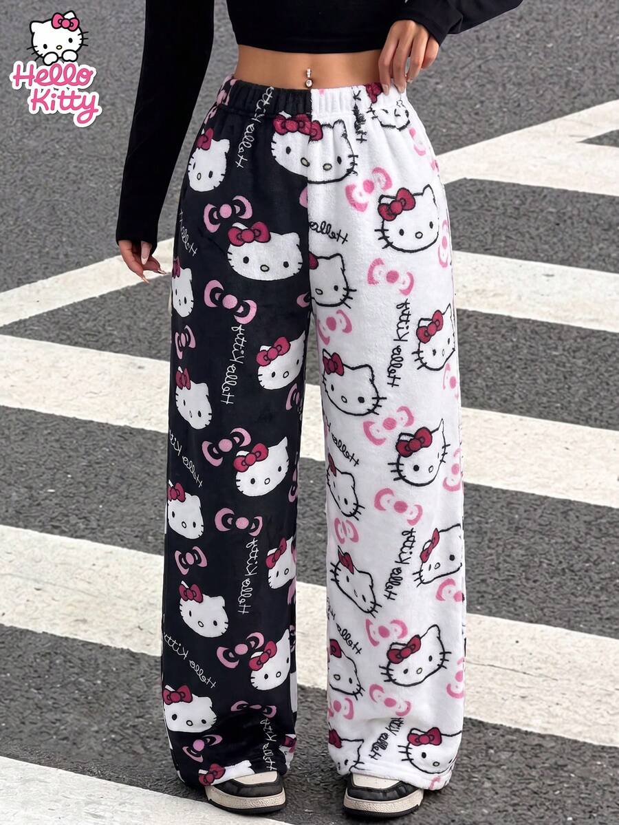 SANRIO 1pc Hello Kitty Women's Long Pants, Plush, Warm, Cozy, Cute, Comfortable For Autumn/Winter