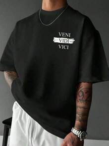 Camiseta de algodón de manga corta negra con estampado de retrato de escultura abstracta para hombres DA8T - Negro - Ver 2