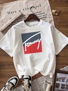 Vintage American Style Short Sleeve T-Shirt With "The Original Mark" Text. Fashionable Short Sleeve T-Shirt For Spring And Summer 2026, Made In Mexico, 180 Grams. Cartoon Print, Couple Design, Suitable For Indoor Or Outdoor Wear. Crew Neck, Unisex, Ideal For The Office And Leisure. One-Pack. - WH-P631577SLNDXZGY390 - 查看 3