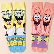 SpongeBob SquarePants 1/2 Đôi tất nam châm dài đến bắp chân hiệu SquarePants, mẫu mới mùa xuân/thu, họa tiết hoạt hình dễ thương, thiết kế độc đáo, dành cho cặp đôi/bạn thân, sản xuất tại Nhật Bản và Hàn Quốc. - Nhiều màu - Xem 8
