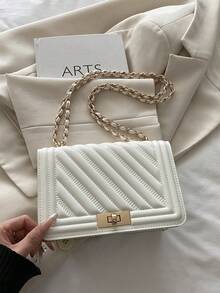 2024 New Korean Fashion Embossed Rhombus Letter Casual Handbag, Netizen Simple Shoulder Crossbody Square Bag For Women - White - View 4