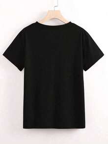 Women's Casual Short-Sleeved T-Shirt With A Round Neck And Regular Fit. White Women's T-Shirt With A Round Neck, Bow, And Cherry Print; Cute And Stylish For Everyday Wear At Home. - 黑色 - 查看 3