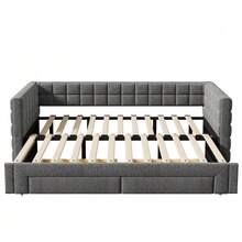 Sofa Bed 90 X 200 Cm, With Square Backrest, Extendable (Up To 180 Cm Queen Size), 2 Drawers, Without Mattress, Beige Color. - Grey - View 9