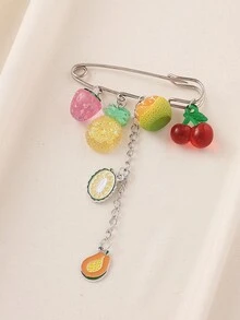 1件可爱树脂草莓、菠萝、橙子、樱桃水果吊坠胸针，带链条流苏，适合女性夏季海滩度假日常佩戴，毕业礼物 - 彩色 - 查看 6