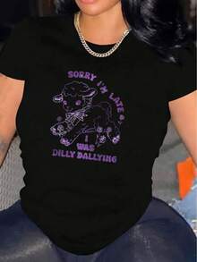 Camiseta de manga corta casual para mujer, 100% algodón, paquete de 1 pieza, 100% algodón resistente - Cuello redondo cómodo, camiseta suave y bonita para uso diario casual. - Negro - Ver 7