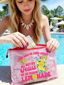 Túi lưới khóa kéo Lemons Christian, Túi đựng mỹ phẩm trong suốt in hình quả chanh đầy cảm hứng, Túi đựng đồ dùng tôn giáo, Túi trang điểm lưới chống thấm nước dùng cho nhà thờ, du lịch và sử dụng hàng ngày, Túi đựng mỹ phẩm trong suốt dung tích lớn với khóa kéo nylon - Nhiều màu - Xem 3