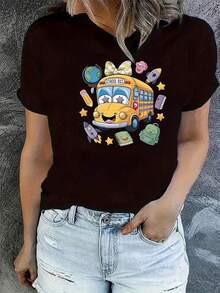 Camiseta Deportiva de Manga Corta con Cuello Redondo y Estampado Divertido de Dibujos Animados para Mujer, Ropa Deportiva Femenina Interesante y a la Moda, Top de Verano Cómodo y Holgado para Vacaciones - Blanco - Ver 7