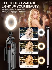 F05 Automatic Retractable Selfie Stick, Bluetooth Remote Control Tripod, 360° Panoramic Multi-Angle Shooting, Adjustable Height, Detachable Phone Holder, Compatible With IOS And Android, Travel Vlogging Live Streaming Accessory - Selfie Stick Tripod - View 5