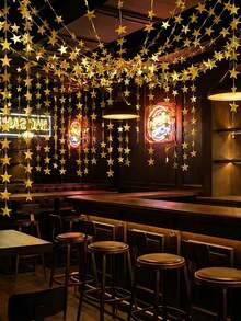 1/2/4pcs 4m Gold Star Tassel Hanging Decor, Gold Star Garland, Indoor Outdoor Decoration, Wreath, Stage Hanging Star, Back To School, Birthday Party, Proposal, Engagement, Anniversary, Singles Party - Gold - View 7