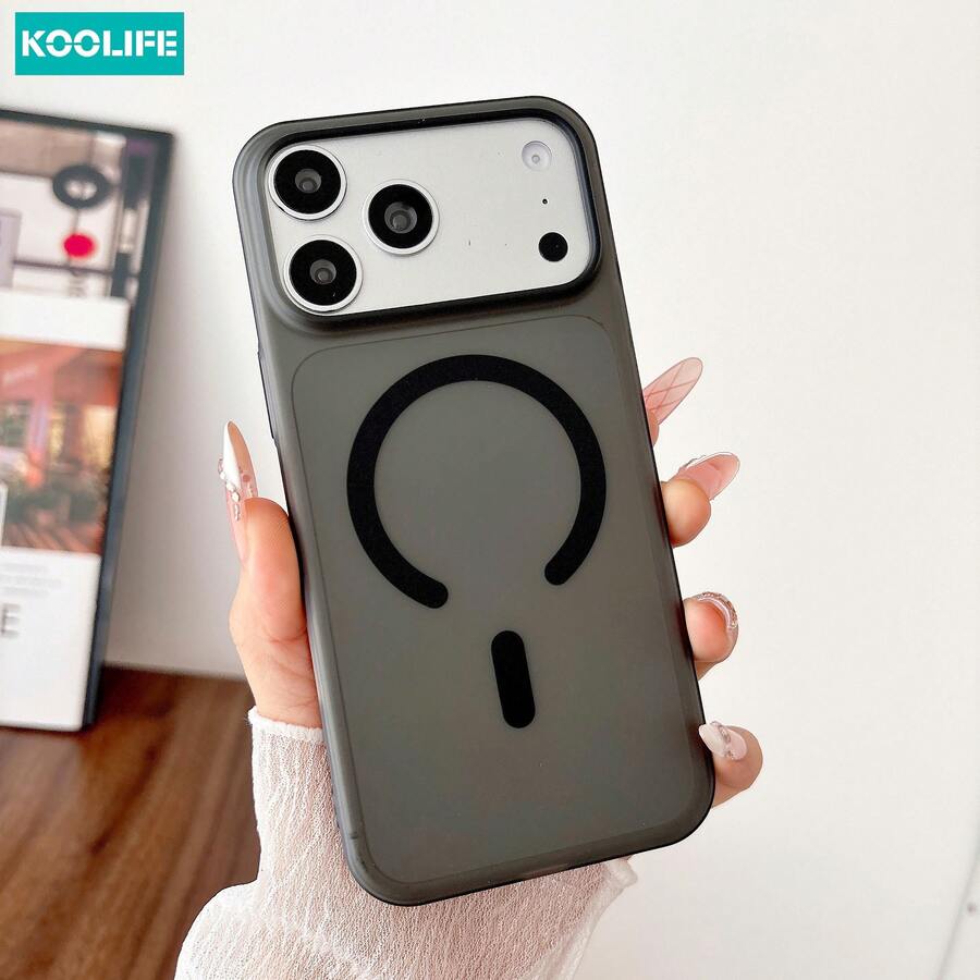 Koolife 1件装黑色磁吸半透明手机壳，大镜头窗口，磨砂防摔防震保护套，兼容苹果17/17pro/17promax/17Air/16/15/14/13/12/11