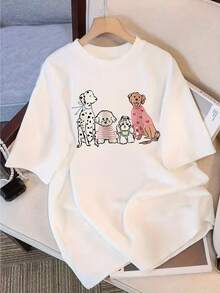 Camiseta de Mujer, Camiseta con Estampado de Dibujos Animados, Cuello Redondo, Manga Corta, Estilo Casual, Tops para Salir para Mujer - Blanco - Ver 7