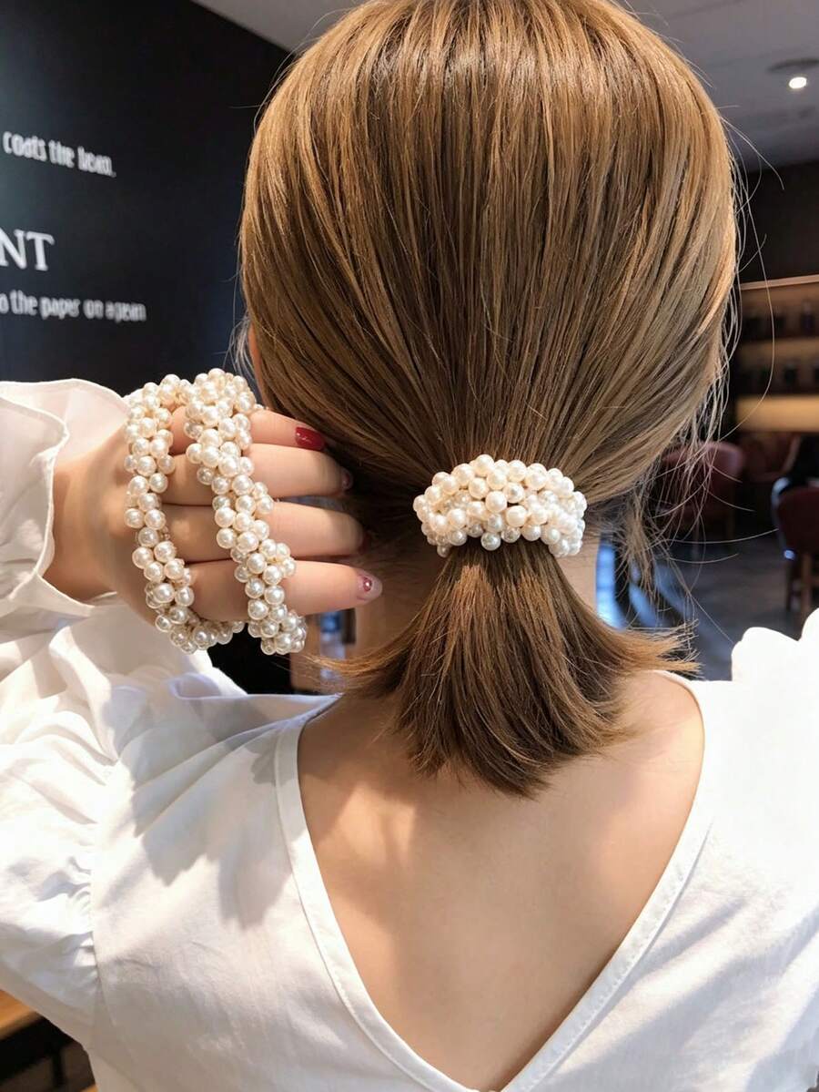1/4件裝彩色全珠髮圈，時尚女款珠飾髮帶，甜美清新珠飾馬尾髮圈，可愛彈性橡膠髮圈，精美百搭日常髮飾，適合復活節、母親節、畢業季、生日、伴娘派對、暑假、節日聚會的完美禮物