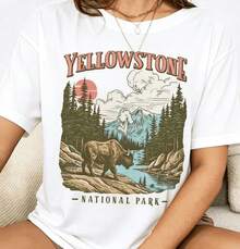 Tops Vintage  National Park T-Shirt  Retro American National Park Tee, Fashion Granola Girl, Oversized Graphic Tops Apparel Graphic Tees Women - 白色 - 查看 8