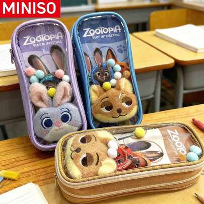 MINISO Zootopia 2 Large Capacity Transparent Pencil Case, With Cute Judy/Nick Design, Durable Student Stationery Pouch, Suitable For School And Office Use, Perfect Gift For Family And Friends On Birthday, Christmas, Back To School