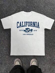 1 pieza de camiseta casual de cuello redondo de California Los Ángeles para hombre, camisetas gráficas de ajuste cómodo, adecuadas para todas las estaciones, ropa de uso diario, ropa escolar, camisetas de estilo urbano, ropa para hombre, camiseta gráfica, ropa de verano, camisetas de verano, ropa de Pascua, ropa de primavera, camisetas, conjuntos de verano para mujer. - Blanco - Ver 11
