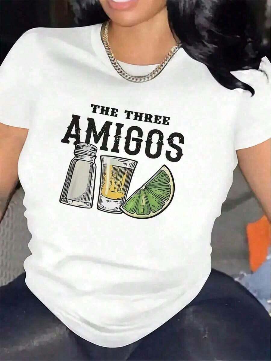 Nueva Camiseta de Algodón Puro para Verano, Camiseta de Algodón Suave para Mujer, 1 Pieza, y Camiseta Blanca de Manga Corta para Uso en Restaurantes, con Diseño de Los Tres Amigos, Ligera, Ideal para Experiencias de Comida Casual, Ajuste Cómodo con Estampado Gráfico, Ofertas de , Top Casual Versátil Estampado, 100% Algodón, blusas de mujer, camisetas de mujer de algodón. - Blanco - Ver 1