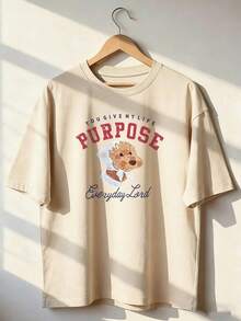 Camiseta de Manga Corta con Perro Tierno y Caligrafía Americana,Camiseta de manga corta de moda para primavera y verano de 2026, hecha en México, 180 gramos. Estampado de dibujos animados, modelo de pareja, apta para uso interior o exterior. Cuello redondo, unisex, ideal para oficina y ocio. Paquete de una pieza. - APR-P631577SLNDXZGY382 - Ver 1