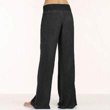 Vaqueros informales de un solo color para mujer, de tejido ligero, aptos para cualquier estación, cómodos para el día a día, tanto en casa como para ir al trabajo - Negro - Ver 2