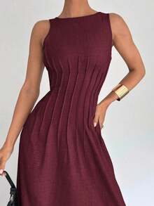 Nuevo vestido largo de verano con corte en la cintura y diseño fruncido, estilizador - Burdeos - Ver 6