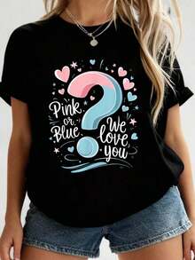 Camiseta de Revelación de Género Rosa o Azul Te Amamos 2026 Nueva Camiseta Impresa para Mujeres, Camiseta de Otoño para Mujeres, Camiseta de Invierno, Camiseta de para Mujeres FYXF - Negro - Ver 7