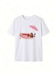 Camiseta Tamaño grande con mpado Divertido de Perro Salchicha es Caliente Perro es la Playa, Estilo Y2K Estética Lindo Animal Gráfico Superior Informal de Verano con Diseño Creativo, Camiseta de Algodón para Amantes de Mascotas, Uso Diario y Salidas, Estilo Único para Hombres y Camisetas de manga corta de algodón puro para mujer - Blanco - Ver 2