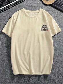 Camiseta de manga corta informal de verano para hombres con estampado de letras y gráfico de coche, cuello redondo, para amigos - Negro - Ver 3