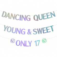 1件装“Young & Sweet Only 17”横幅，全息17岁生日字母横幅，迪斯科主题炫彩17岁生日派对花环，闪光全息生日墙面装饰牌，完美适用于17岁生日派对装饰、主题庆典、迪斯科复古派对、拍照背景以及室内外生日派对用品 - 多色的 - 查看 2
