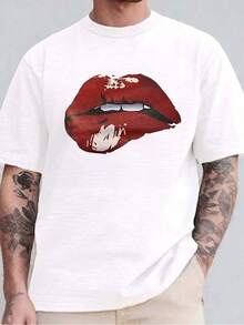 Las últimas camisetas para mujer de 2026Men Pure Cotton White T Shirt Vintage Lip Art Design,playeras de mujer,blusas casuales para dama,Camiseta gráfica de estilo retro-rock,Camiseta gráfica divertida,Prenda masculina de moda,Patrones de anime y dibujos animados - Blanco - Ver 7