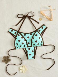 Set de 2 bikinis sexy y de moda en negro y blanco para mujer, ropa de playa de verano para vacaciones - verde menta - Ver 1