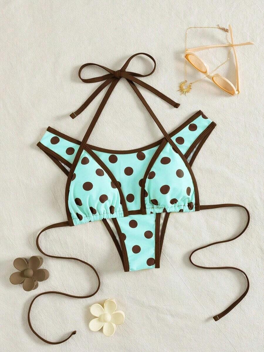 Set de 2 bikinis sexy y de moda en negro y blanco para mujer, ropa de playa de verano para vacaciones - verde menta - Ver 1