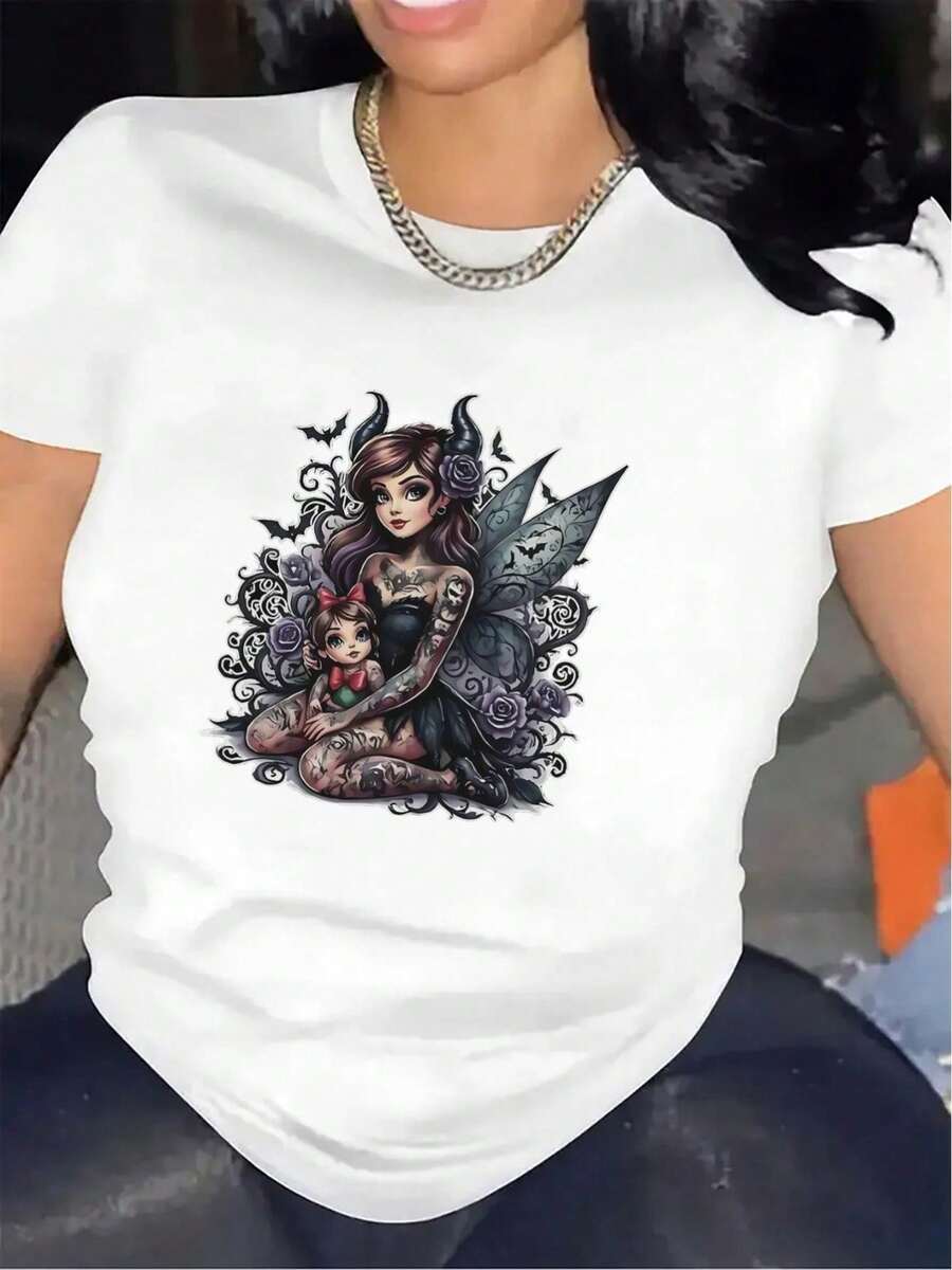 Short-Sleeved T-Shirt Ideal For Lounging At Home, With A Detailed Artistic Design, Comfortable Fit, Made With Durable Material, Perfect For Casual Everyday Wear And A Fashionable Lightweight Top - [白色的] - 查看 1