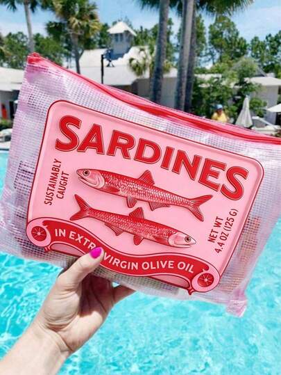 Retro Sardine Waterproof Fashion Beach Bag, Cartoon Rainbow Trout Pattern, Large Capacity Transparent Cosmetic Bag With Nylon Zipper - Lightweight, Spring/Summer Storage, Durable, Suitable For Swimming, Beach, Diving And Summer Vacation