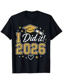Lo Hice Graduación 2026, Camiseta de Celebración de la Clase de 2026, Estilo Cómodo e Informal, Cuello Redondo, Tela Ligeramente Elástica, Perfecta para Hombres y Mujeres, playeras de mujer - Negro - Ver 7