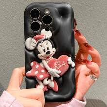 Disney Minnie Mouse Phone Case, Official Disney Minnie Mouse Character Design, Love-Themed Minnie With Red Heart Protective Cover. Compatible With IPhone 17, 16, 15, 14, 13, 12, 11 Pro Series, Featuring Plush-Style Minnie Holding A Heart-Shaped Pillow With "Love, Minnie" Text On A Black Leather Background, Perfect For Disney Fans And Minnie Lovers To Showcase Their Favorite Character, Ideal For Birthdays, Holidays, Anniversaries, Graduation Gifts, Or Any Special Occasion To Surprise Family, Friends, Classmates, And Loved Ones. - trắng - Xem 1
