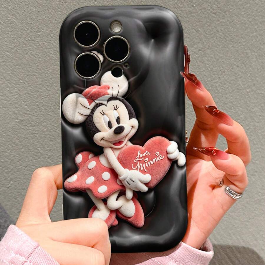 Disney Minnie Mouse Phone Case, Official Disney Minnie Mouse Character Design, Love-Themed Minnie With Red Heart Protective Cover. Compatible With IPhone 17, 16, 15, 14, 13, 12, 11 Pro Series, Featuring Plush-Style Minnie Holding A Heart-Shaped Pillow With "Love, Minnie" Text On A Black Leather Background, Perfect For Disney Fans And Minnie Lovers To Showcase Their Favorite Character, Ideal For Birthdays, Holidays, Anniversaries, Graduation Gifts, Or Any Special Occasion To Surprise Family, Friends, Classmates, And Loved Ones. - trắng - Xem 1