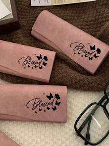 Glasses Case Printed With "Blessed" Text And Black Butterfly Pattern, Portable Flip-Top Fashion Glasses Storage Box, Vintage Style Eyewear Protective Sleeve, Lightweight Scratch-Resistant Glasses Storage Box (Suitable For Women's Daily Outings), Cute Christian Inspirational Glasses Case Gift For Girls - Multicolor - View 5