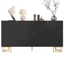 The Black Sideboard (152 X 40 X 75 Cm) Features A Unique Geometric Design And Golden Claw And Shape For Elegant Designs. - Black - 查看 4
