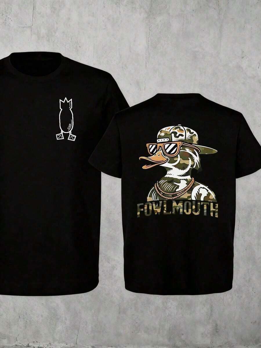 2026 Nueva Camiseta de Manga Corta para Hombre de Algodón Puro, Ropa Masculina, Camiseta con Estampado, Camiseta Fowlmouth Hunting Bomb, Camiseta de Cazador de Aves Acuáticas, Camiseta Old School Wood Duck, Regalo Vintage de Cazador de Patos, Ropa de Verano, Streetwear - Negro - Ver 1