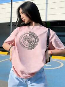 Short-Sleeve T-Shirt With Classic Gray Print, A  Short-Sleeve T-Shirt For Spring And Summer 2026, Made In Mexico, 180 Grams. Cartoon Print, Couple Design, Suitable For Indoor Or Outdoor Wear. Crew Neck, Unisex, Ideal For The Office And Leisure. One-Pack. - PK-P631577SLNDXZGY414 - 查看 1