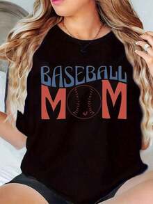 100% Cotton, Baseball Mom T-Shirts, Graphic Tees For Women, Casual Tops, Plus Size, Cute T-Shirt, Fashion Gifts, Short Sleeve, Soft - 黑色 - 查看 6