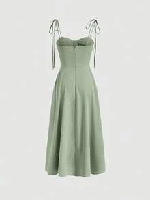 Vestido con abertura y lazo floral - verde menta - Ver 2