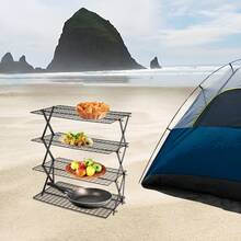 4-Etagen Klappbarer Abkühlrost, Faltbares Eisen Campingregal, Antihaft Grill Und Abtropfgestell, 10kg Pro Ebene Tisch Organizer Für Picknick, Backen, Küchenplatte - Vierstöckiges, faltbares Aufbewahrungsregal aus Schmiedeeisen - Übersicht 3