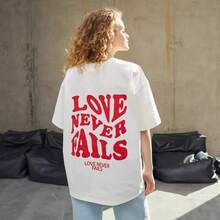 Camiseta de manga corta 100% algodón, nuevo estilo de verano, casual y versátil, moderna y a la moda, top estampado de talla grande para mujer. - Negro - Ver 2