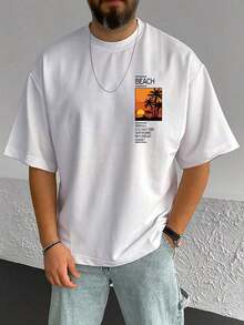 Men's T-Shirt With Coconut Tree Print And Slogan - 白色 - 查看 7