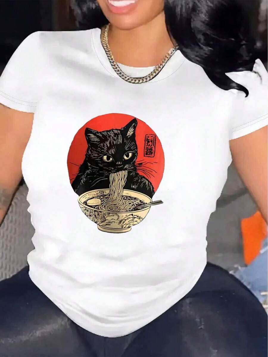 PremiumCamiseta casual de manga corta para mujer, 1 pieza, 100% algodón grueso - cuello redondo cómodo, camiseta suave y bonita.Nueva llegada - Blanco - Ver 1