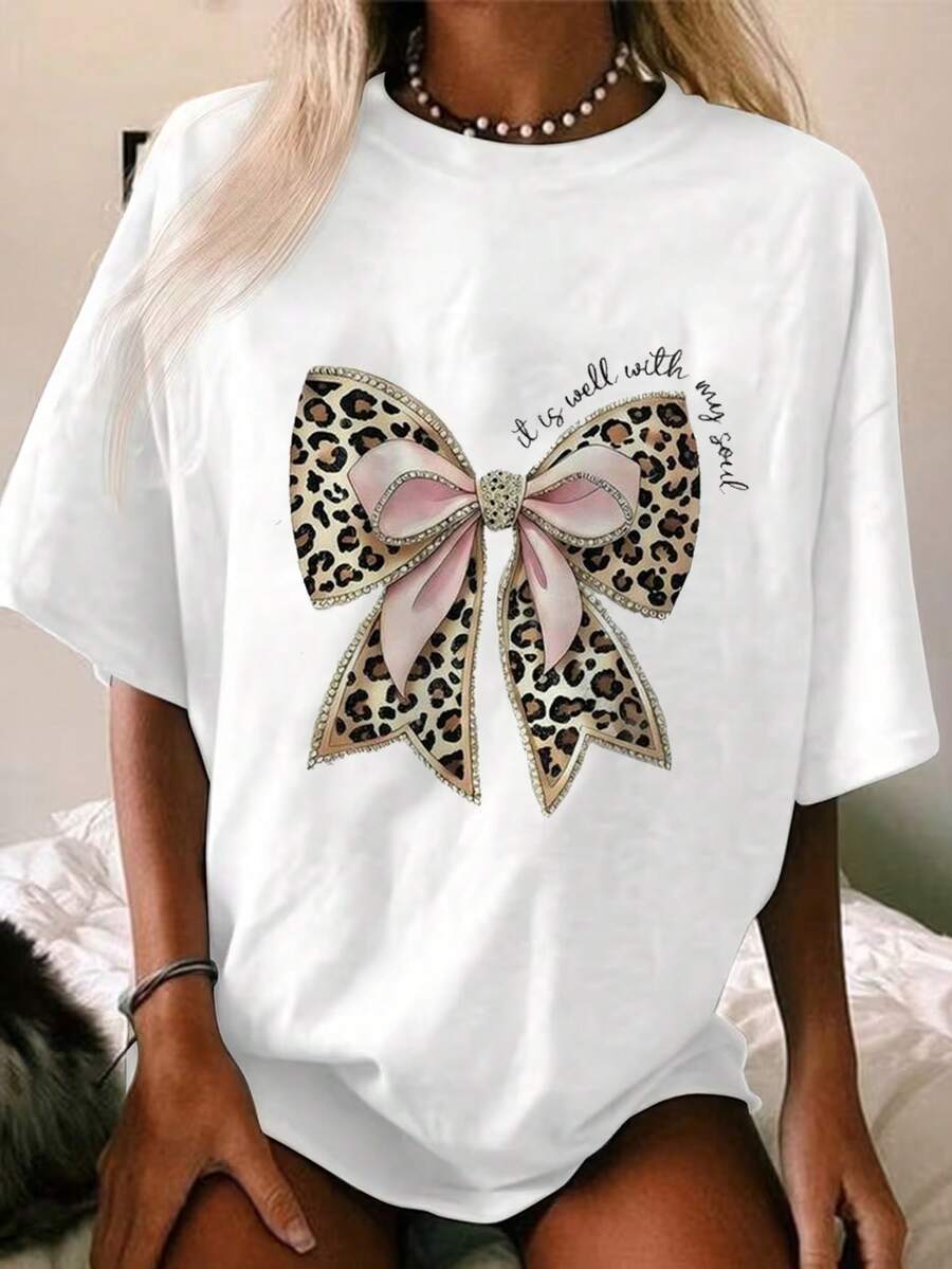 Women's Summer Fashion Short Sleeve T-Shirt Casual Outdoor Fashion 'Die' Print Casual Women's T-Shirt With Relaxed Pattern - 白色 - 查看 1